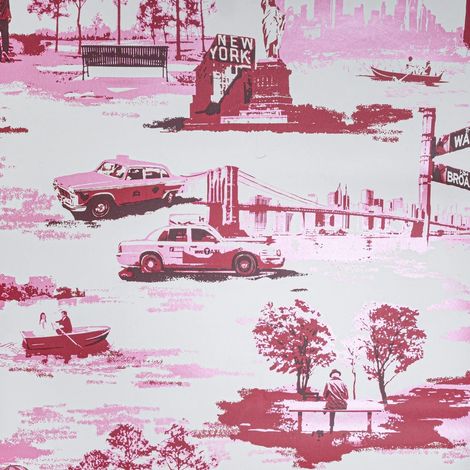 Red Pink Metallic Wallpaper New York Statue Of Liberty Landmarks Taxi Feature (1/5)