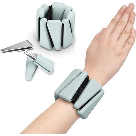 Lot de 2 poids réglables pour poignets et chevilles 450 g, poids en silicone pour course, Pilates, yoga et entraînement à domicile, gris-vert clair (1/5)