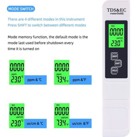 Testeur Mètre Électronique. Digital TDS&EC Testeur 3 en 1. Thermometre. Metre pour Tester le TDS/EC de L'eau Potable/Aquarium/Piscine (1/4)