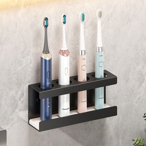 Porte-brosse à dents noir, 7,871,193,34 pouces, support mural pour brosse à dents électrique pour salle de bain, sans perçage.