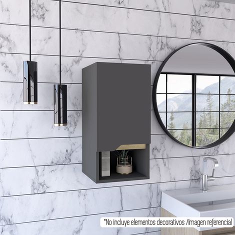 Armadio a Parete per Bagno Laurent con Ripiani, Colore Piombo e Duna (1/4)
