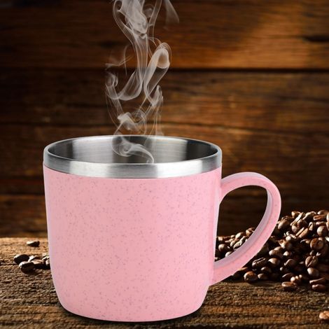 Gobelet isotherme en paille de blé inoxydable pour eau, café, jus, lait (rose) (1/5)