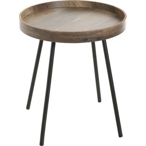 Table d'appoint Ronde en chêne foncé et Noir, Plateau en MDF, Structure en métal, Table Basse Ronde - Dimensions : H 45 x Ø 40 cm Style : Moderne (1/5)