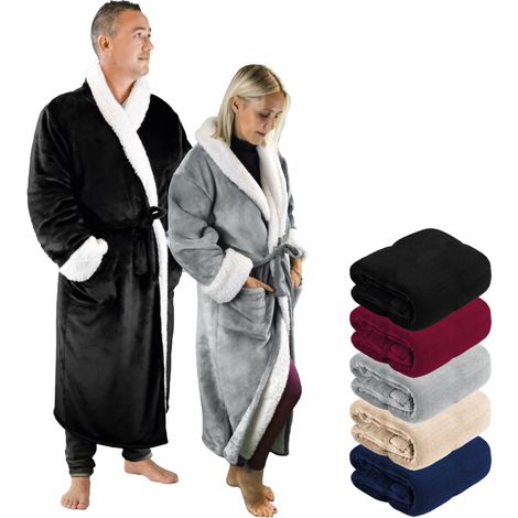 Peignoir, robe de chambre polaire mixte, Utra Douce - L/XL - Noir - Vivezen