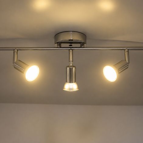 Plafonnier 3 spots orientables en acier inoxydable finition chrome culot E27 3 1 kg – Livraison gratuite