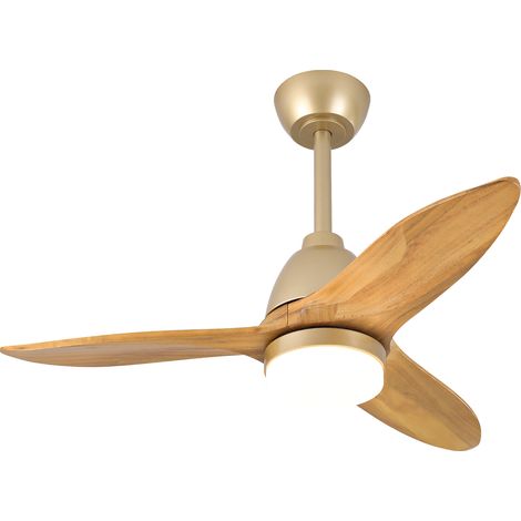 CAIziVentilateur de plafond moderne 36 pouces couleur bois naturel, 3 tons dimmables, pales en bois massif, poignée de commande, moteur CC réversible, fonction mémoire, finition élégante pour la décor