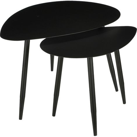 Lot de 2 Tables Basses Gigognes Noires Design Moderne en Forme de Goutte pour Salon - PANGIVO (1/5)
