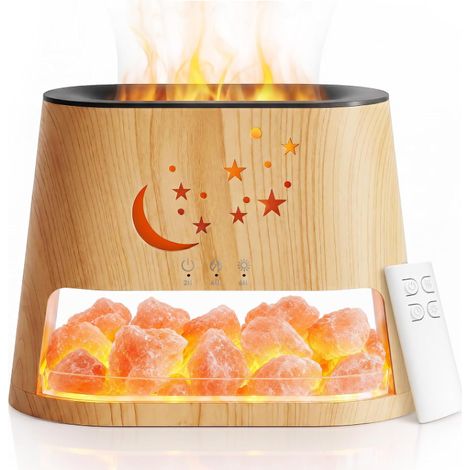 Humidificateur,diffuseur d'arômes,diffuseur d'huiles essentielles,effet flamme simulée,pierres de sel naturelles,éclairage 8 couleurs,21x11,6x15,8cm (1/5)