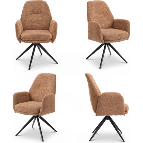 Bon Furni Chaises 360° Pivotantes Chenille Orange, Lot de 4