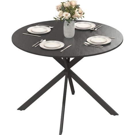 Table de salle à manger ronde pour 4 personnes, style industriel, pieds en acier, noire, idéale pour la cuisine ou la salle à manger (1/5)