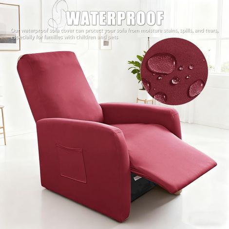 Housse de fauteuil tout compris - Housse de fauteuil extensible avec poches rouge bordeaux (1/5)
