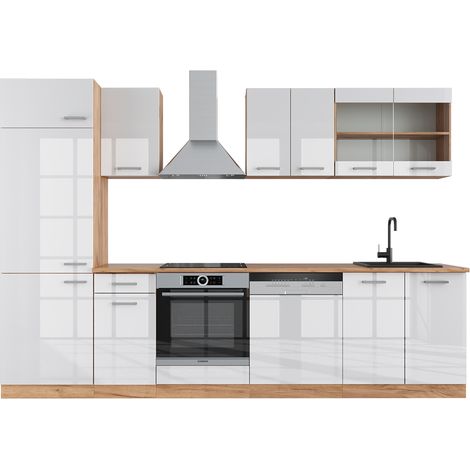 Cuisine R-Line, Blanc brillant/Chêne doré, 300 cm , PT Chêne, Vicco (1/5)