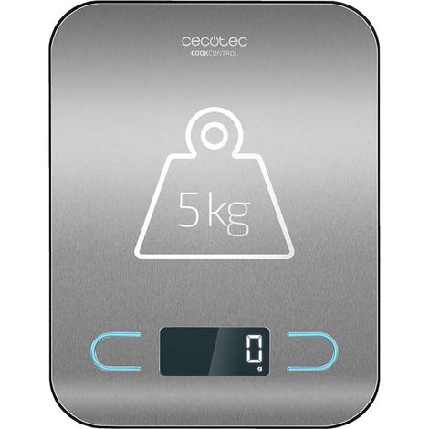 Cecotec Balance de Cuisine Digitale Haute Précision CookControl: Acier Inox Anti-traces Écran LCD Capacité Max 5 kg (1/5)