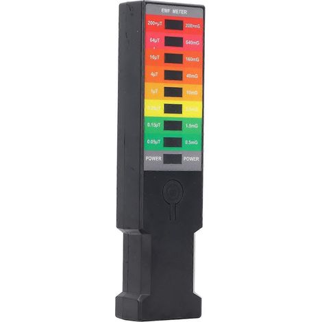 Tragbares EMF-Messgerät mit farbiger LED-Anzeige für elektromagnetische Felder und Strahlung.