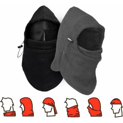 2pc Cagoule de Masque, 6 en 1 Multifonction Balaclava Chapeau Polaire Garder Chaud Cache-Oreilles Nez Tête Tour de Cou pour Temps Froid Ski Outdoor Moto Montagne Camping Randonnée Hiver-Noir Gris (1/5)