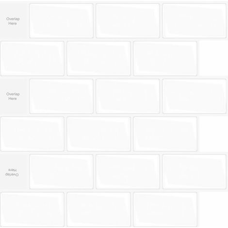 10 Pack White Self-Adhesive Tiles, Self-Adhesive Kitchen Backsplash for Kitchen and Bathroom, 3D Brick Effect Vinyl Adhesive Paper, 30 x 30 cm, (1/4)