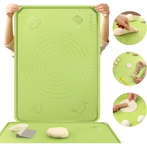 Tapis en silicone pâte pain cuisson tapis cuisine Queen avec coupeur de pâte et roll - Pin, pack de 3 (1/5)