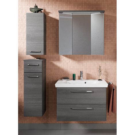 Badmöbel Set mit Mineralmarmor Waschbecken TRENTO-66 in Graphit Struktur Nb., B/H/T: ca. 125/200/51 cm (1/5)