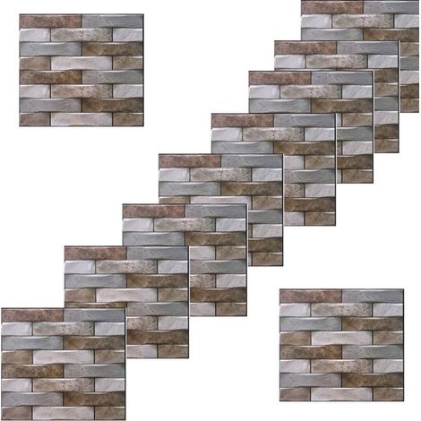 Waterproof 3D self-adhesive wall tiles, 10 pieces, easy-to-apply kitchen and bathroom decoration stickers, 30cm x 30cm