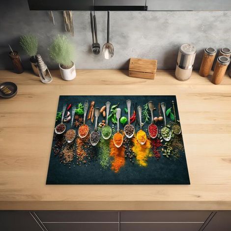 Protege Couvre Plaque De Cuisson Décoration Cuisine Tapis Protection Protecteur Induction 40x60 cm Herbes - Epices - Cuillères (1/3)