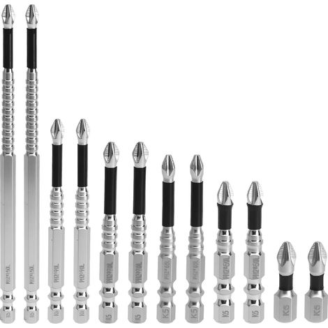 12 Pieces Magnetic Drill Bits for Impact Drills and Power Drivers 25 50 65 70 90 150 mm (1/5)