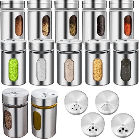 12Pcs 100ml Pots Épices Petit avec 3 Trous Dosage Pivotant, Set Boîtes Rangement Sel Poivre Cuisine Acier Inoxydable, Bocal Stockage Thé, Bouteille pour Stocker Paprika, Poudres, Herbes Séchées (1/5)