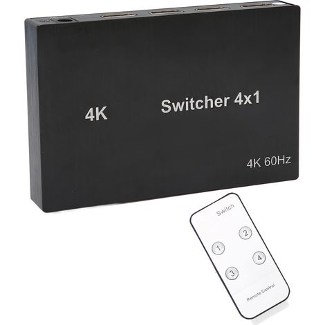 Commutateur/répartiteur multimédia HD 4K x 2K 4x1 avec télécommande infrarouge, contrôle par souris et clavier, prise britannique 100-240 V. (1/5)