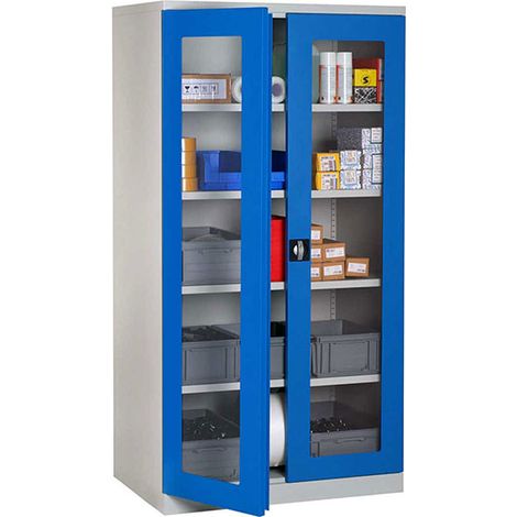 Armadio da officina con ante trasparenti - Dimensioni 1000x500x1950 mm - Ante blu RAL 5015 - W030050002-GCBI