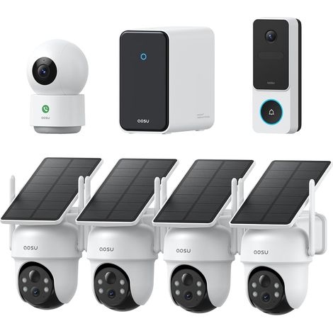 3K 5MP Camera Surveillance WiFi Exterieure Sans Fil Solaire Kit avec 2K Sonnette Vidéo et Camera Interieur, Protection 360°, Alertes IA, Suivi Multi-Caméras, Vision Nocturne, 32GB Extensible 16TB (1/5)