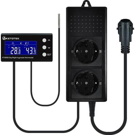 Prise Thermostat Hygrostat Jour/Nuit avec Sonde, Régulateur de Température et d'humidité Numérique avec Minuterie 220V pour Terrarium Reptile Couveuse Incubateur Serre (1/5)