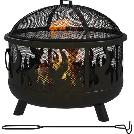 Feuerschale Feuerstelle, inkl. Funkenschutz, 1 Schürhaken, Ø61,5 cm x 52 cm, Schwarz (1/5)
