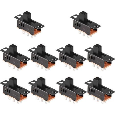 Convient aux panneaux de commande à 10 interrupteurs à glissière à bouton-poussoir supérieur à 6 broches, 3 positions, bipolaires, bidirectionnels (DPDT), 0,5 A, 50 V CC. (1/3)