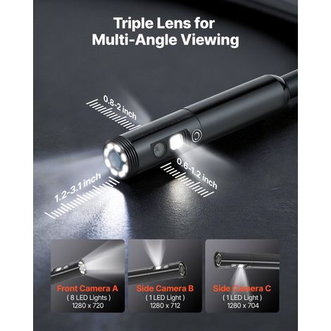 Caméra Endoscopique Triple Objectif Endoscope Écran IPS HD 4,5 pouces Caméra Inspection pour Canalisation Automobile, avec Câble Ri… (1/5)