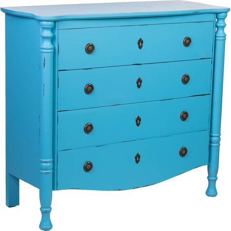 Comoda de madera lacado azul envejecido de 4 cajones 100x40x90cmh cm (1/5)