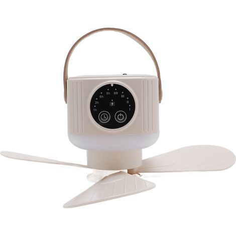 Ventilateur de plafond multifonctionnel avec éclairage, télécommande rechargeable, idéal pour le camping et les activités de plein air, couleur crème. Convient également pour les chambres d'enfants. (1/5)