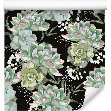 Papel pintado con flores y cactus para salón y dormitorio, 50x1000 cm. (1/5)