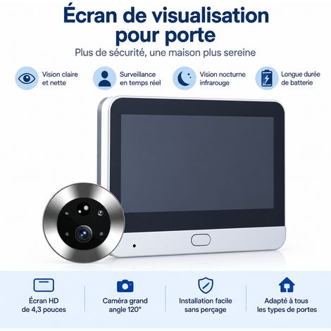 Sonnette vidéo connectée judas électronique WiFi icam365 sans mémoire icam365 réf 5545 19,5 × 12,5 × 7,5 cm 620 g – Livraison gratuite