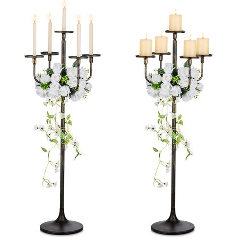 Grand Chandelier Noir sur Pied, à 5 Branches, Lot de 2, 122 cm (1/5)