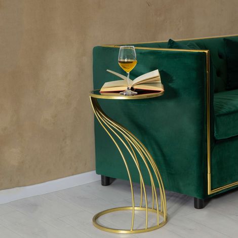 Couchtisch Broome, Telefonständer, Runde Form, Tischplatte Schwarz, 35x35x60h cm, Gold (1/5)