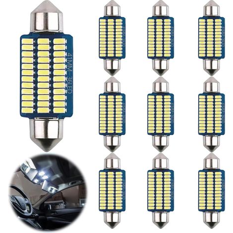 Car Led Lighting, 10 PCS Car Interior Led, Car Interior Lighting, Car Interior Light, 41 mm, White Light, Suitable for Most Cars (1/5)