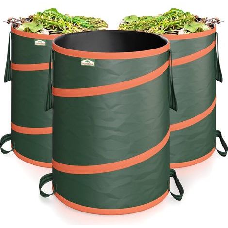 Set mit 3 Gartenabfallsäcken, 85 l, max. Tragkraft 30 kg, verstärktes 600D Oxford-Gewebe, wasserabweisend, stabile Griffe, faltbarer Sack für Laub und Grünschnitt (1/4)