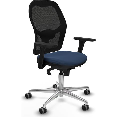 Jorquera sincro malla negra similpiel azul marino brazos 3D base aluminio ruedas 65mm engomada (1/5)