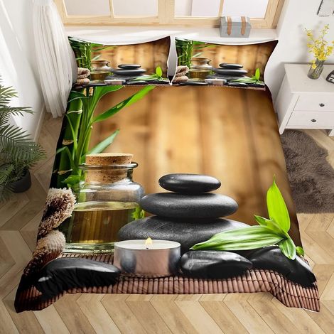 Zen Housse de Couette Zen Stones Ensembles de Housse de Couette Bambou Méditation Parure de Lit 200x200cm pour Enfants Adultes Tranquille Nature Oeuvre Ultra Doux Room Decor - 200x200cm (1/5)