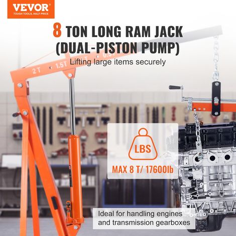 Vérin Hydraulique Long pour Grue d'Atelier 8 Tonnes, Cylindre Hydraulique Support Moteur avec Pompe à Double Piston et Base à Chape… (1/5)