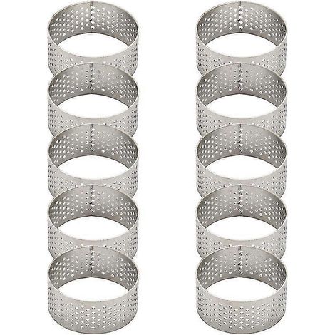 10 cercles à tarte ronds en acier inoxydable perforés et sans soudure de 4,5 cm, pour quiches et tartes.