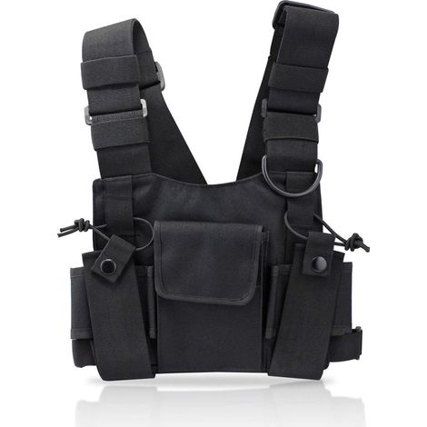 Harnais De Radio - 1 Unité - Nylon Noir - Ajustable Et Multi-poches - Pour Talkie-walkie Et Plein Air - Taille Unique (1/5)