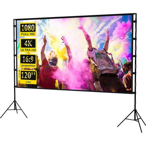 Ej.Life 120" Écran de Projection avec Support, 4K HD 16: 9 Pliable Écran Videoprojecteur sur Pied, Écran sur trépied avec Sac Portatif pour Cinéma Maison Bureau Voyage A (1/5)