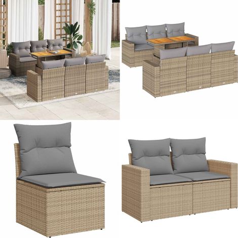 vidaXL Salon de jardin avec coussins 7 pcs beige résine tressée (1/5)