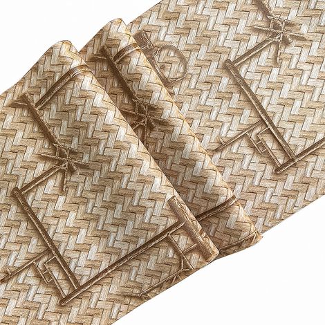 Papier peint PVC à motif nid d'abeille 3D, tapis rétro en bambou tissé, papier peint autocollant décoratif, 45 × 1000 cm (1/5)