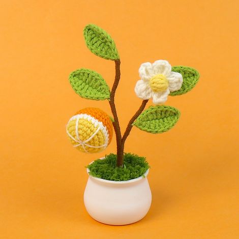 Pot Artificiel en Laine Tricotée - Décoration Intérieure Voiture Bureau Cuisine Salle de Bain - Mini Plante en Fibre Polyester - 1 Pièce (1/5)